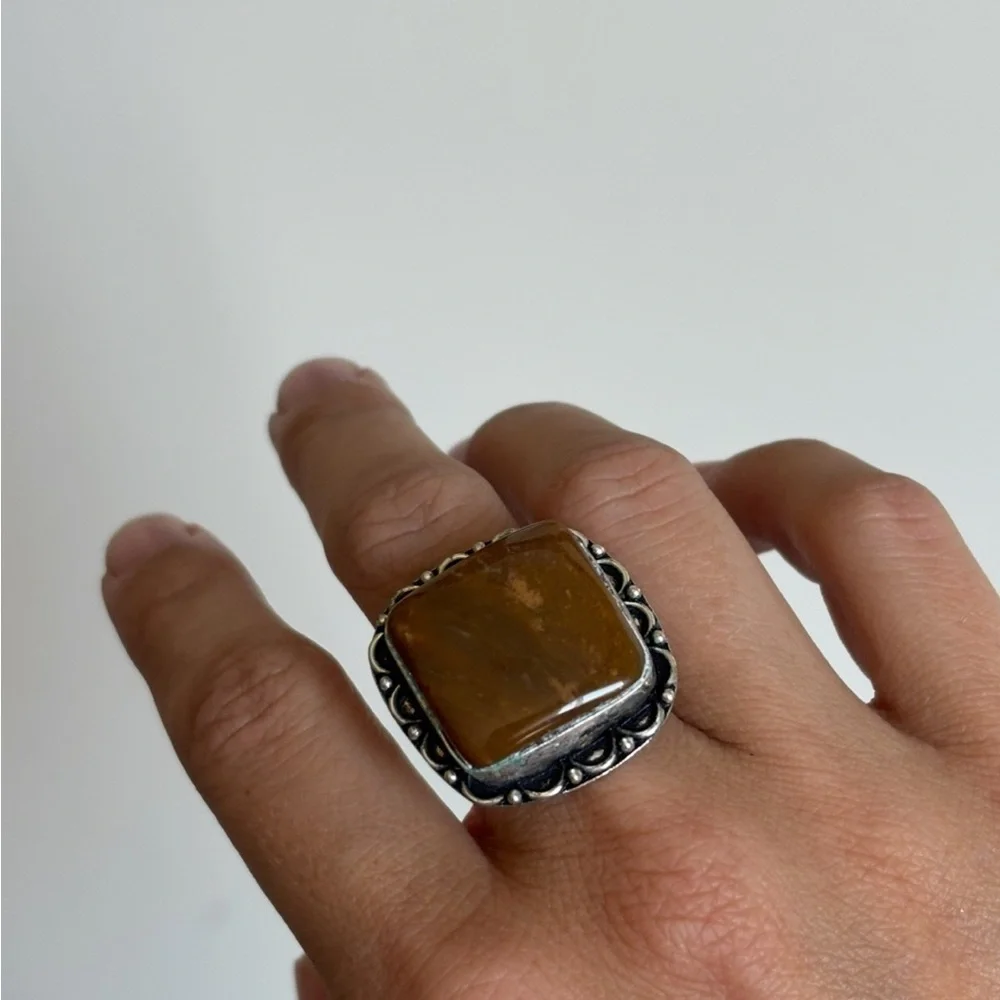 Vintage 925 Sterling Silver Vintage Real Agate Southwestern Roped 7.5
